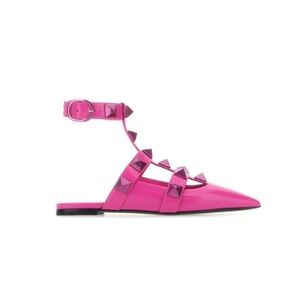VALENTINO
Rockstud Leather Ankle Strap Flats
Hot pink